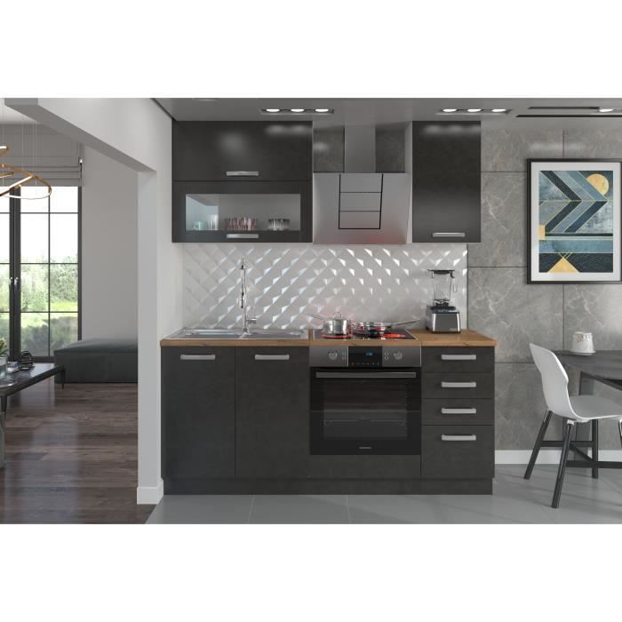 Cuisine Complète LASSEN 180 cm Gris Matera : Élégance et Fonctionnalité pour un Aménagement Optimal