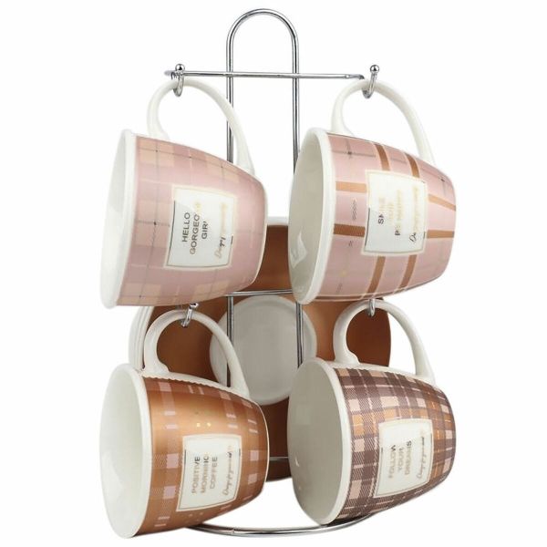 Ensemble de Tasses à Café DKD Home Decor Rose et Métal : Élégance Florale et Convivialité pour Vos Moments Café