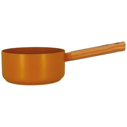 🟡 Casserole OGOLIVING Ector 18 cm Jaune – Revêtement Céramique Greblon, Aluminium Forgé, Poignée en Chêne Massif, Tous Feux Dont Induction