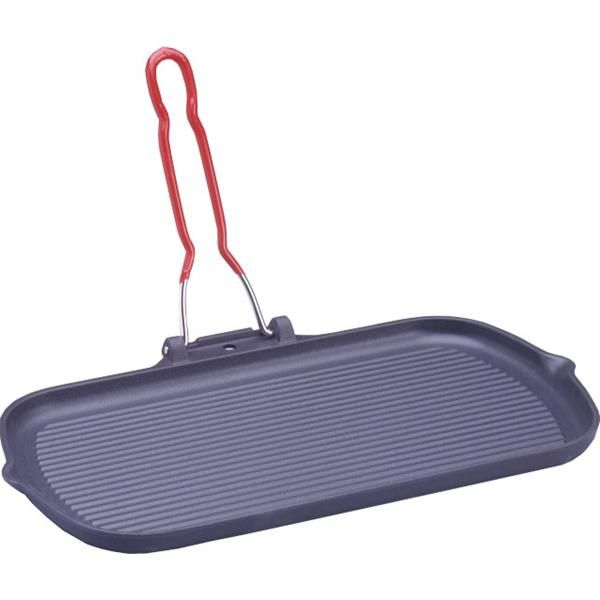 Grill Rectangulaire en Fonte 37 x 22 cm – Manche Rabattable – Compatible Tous Feux dont Induction – Pour Viande, Poisson et Légumes