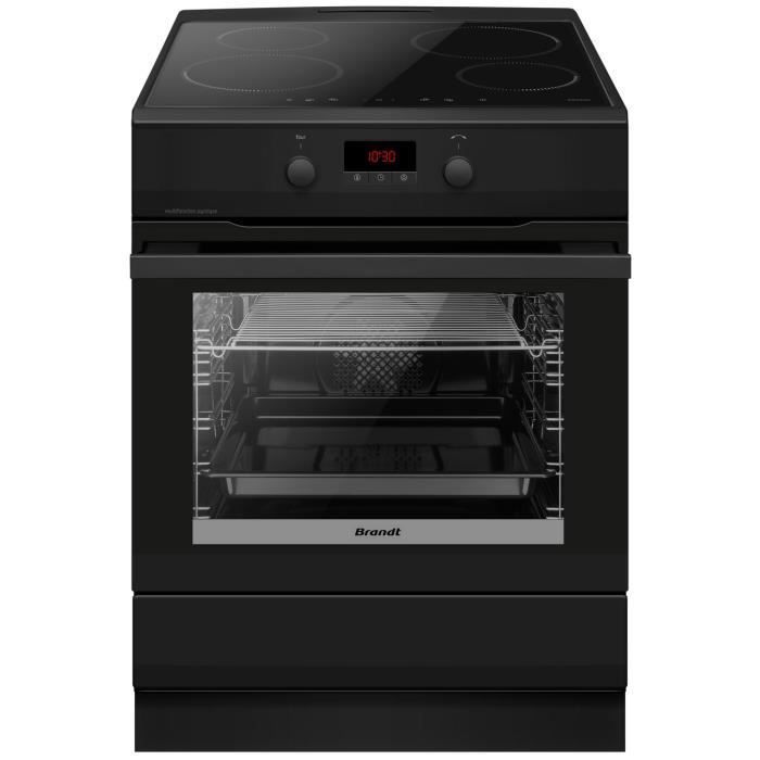 Cuisinière Induction BRANDT BCI2652A – 4 foyers avec booster – Four pyrolyse – L60 cm – Table verre noir mat – Minuterie intégrée – Design moderne