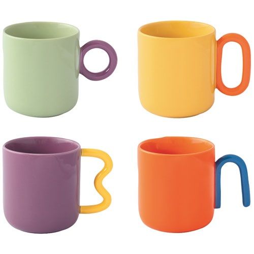 Coffret de 4 Mugs Bicolores 35 cl en Porcelaine – Design Original &amp; Coloré – Passe au Micro-Ondes et Lave-Vaisselle – Mugs Petit-Déjeuner Créatifs avec Anse Géométrique