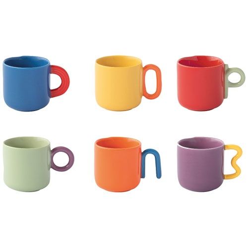 Coffret de 6 Tasses à Café Bicolores 10 cl – Design Moderne et Coloré – Porcelaine Résistante – Compatible Micro-Ondes et Lave-Vaisselle – Tasses Petit-Déjeuner Creative avec Anse Géométrique
