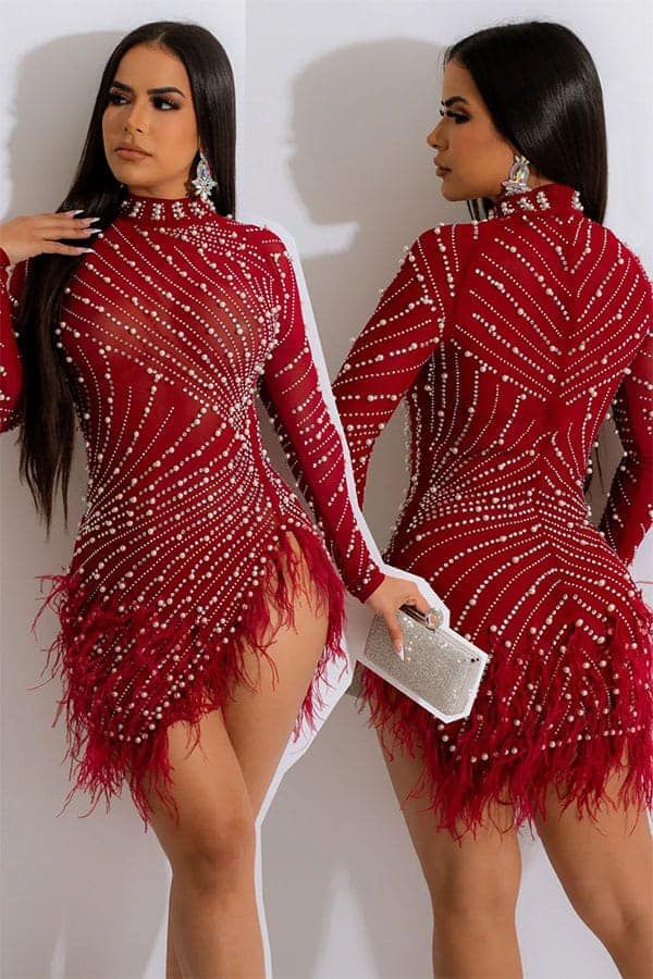 Nude or Red Dress with Pearls