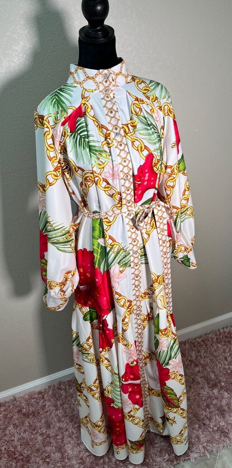White Tropical Designer Inspired Dress