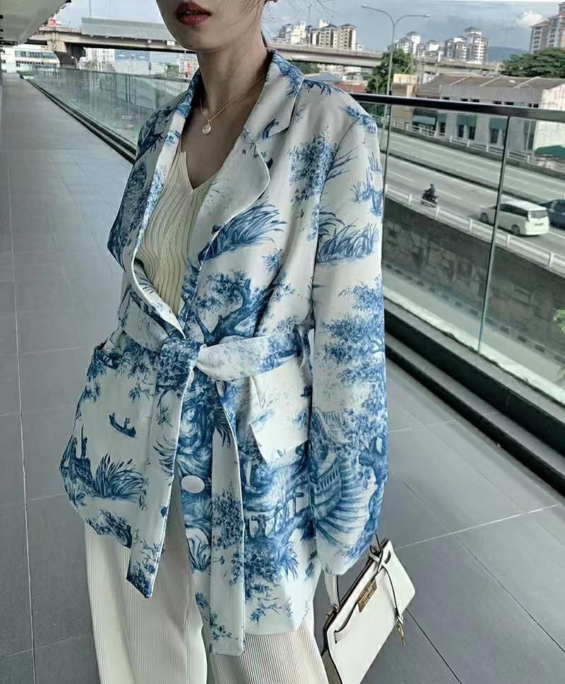 White with Sky Blue Print