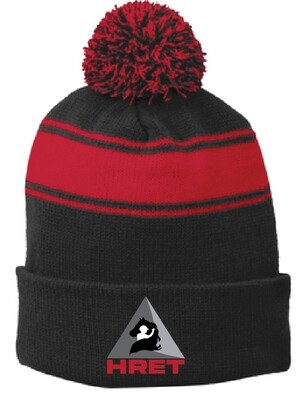 Sport-Tek® Stripe Pom Pom Beanie - STC28 Black and Red striped