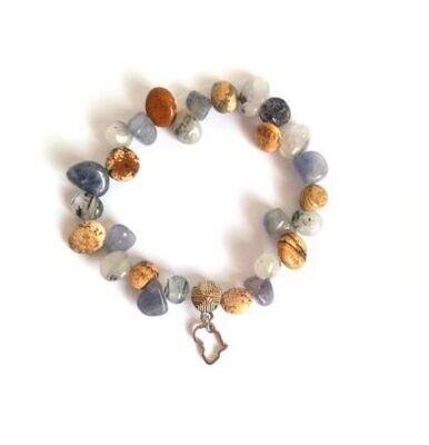 Jasper and Labradorite gemstone nuggets with Africa charm bracelet