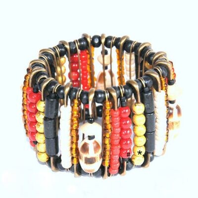Burnt wood bracelet on antique brass safety pins