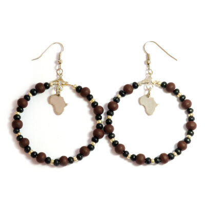 Africa charm hoop earrings with wood and glass