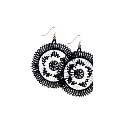 Xhosa Beaded Earrings Large Circle Black White