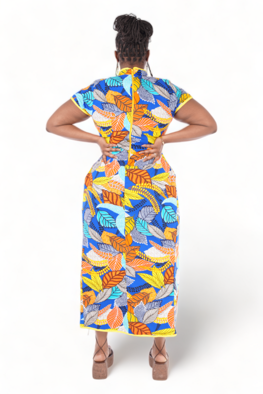 Hidden Leaf - African Print Cheongsam Dress