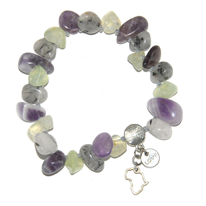 Amethyst, agate and jade gemstone bracelet