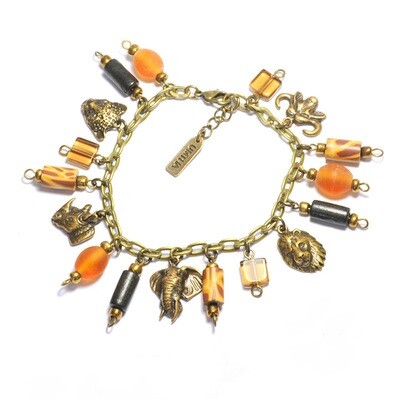 Big 5 charm with wood &amp; glass beads bracelet