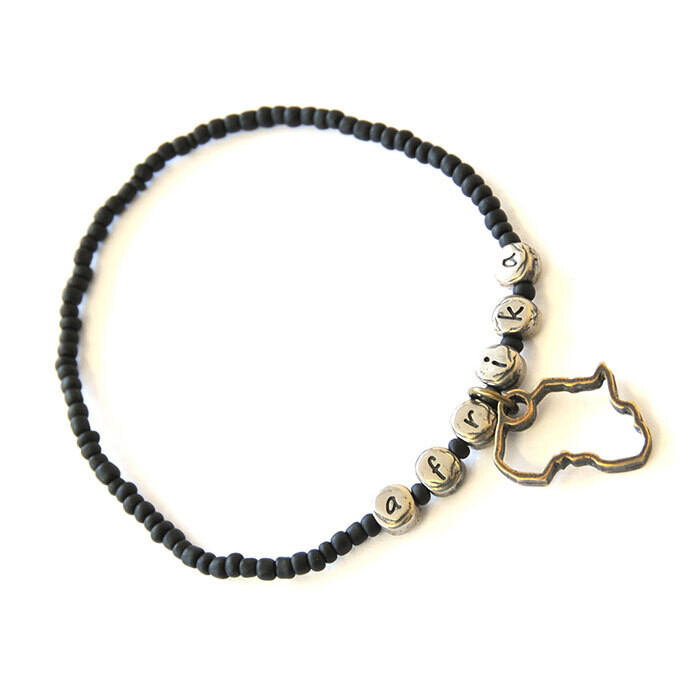 Black glass seed beads with Africa letters and map bracelet