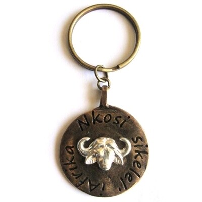 Buffalo image on antique brass disc with keyring attachment