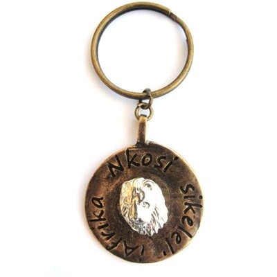 Lion image on antique brass disc with keyring attachment