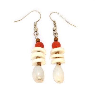 Zulu seeds earrings with ostrich eggshell and Carnelian stones