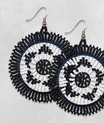 Xhosa Beaded Earrings Large Circle Black White