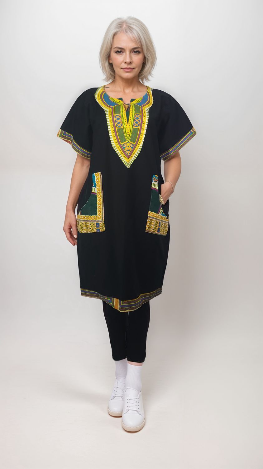 Black Gold- Daishiki - Short Sleeve Dress