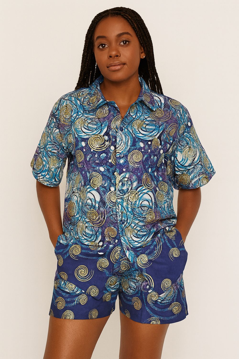 Celeste Swirl - Short Sleeve Shirt and Shorts Set