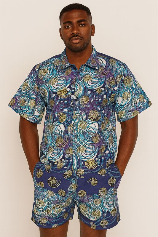 Celeste Swirl - Short Sleeve Shirt and Shorts Set