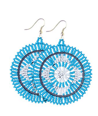 Xhosa Beaded Earrings Large Circle Blue White