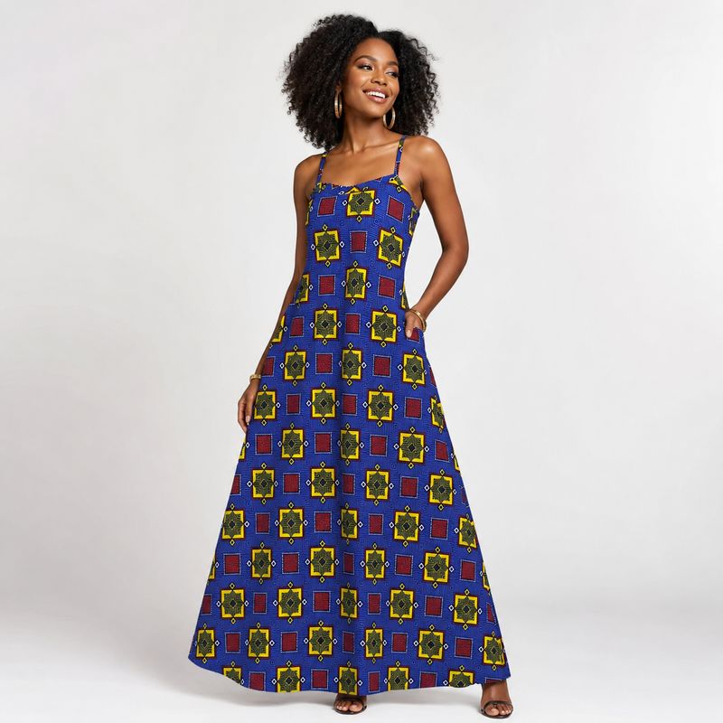 Blue Chess - African Print Dress