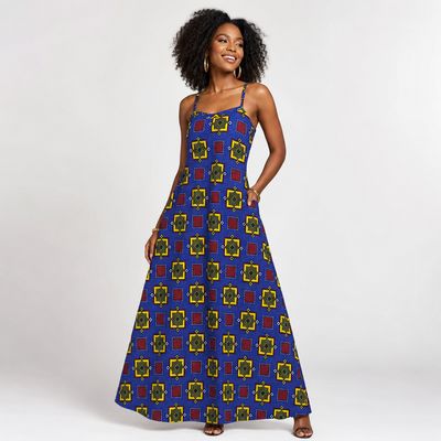 Blue Chess - African Print Dress