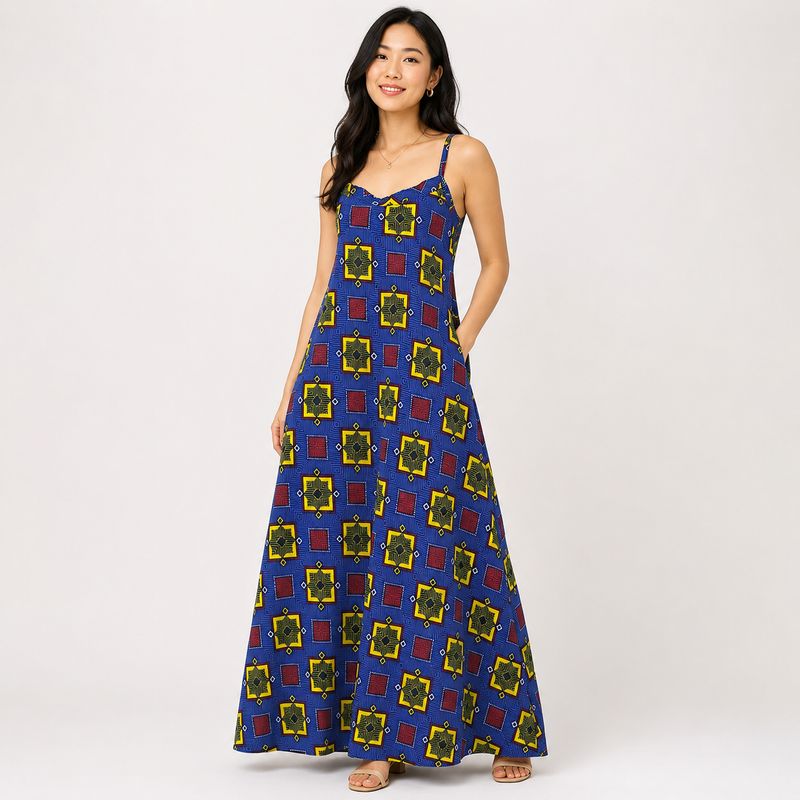 Blue Chess - African Print Dress