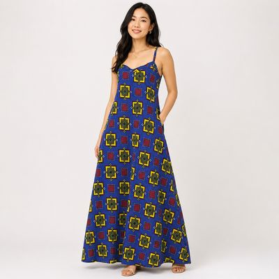 Blue Chess - African Print Dress