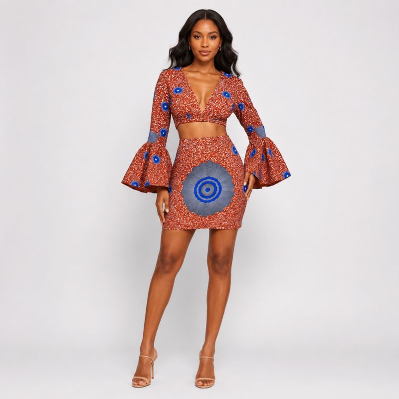 Amulet Bell-Sleeve Crop Top &amp; Mini Skirt Set