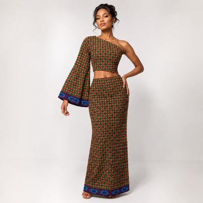 Grassfields - One-Shoulder Crop Top &amp; Maxi Skirt Set