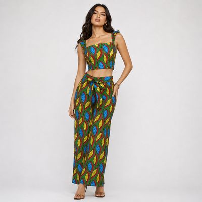 Mello Hello - Crop Top &amp; Wide-Leg Pants Set
