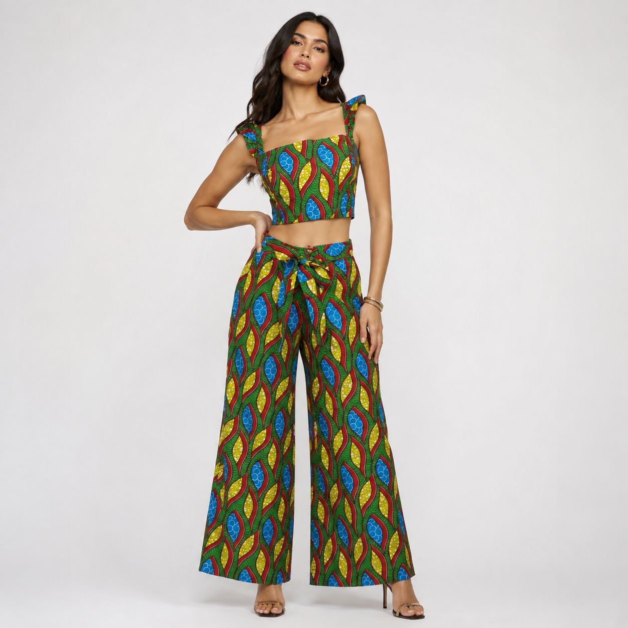 Mello Hello - Crop Top &amp; Wide-Leg Pants Set