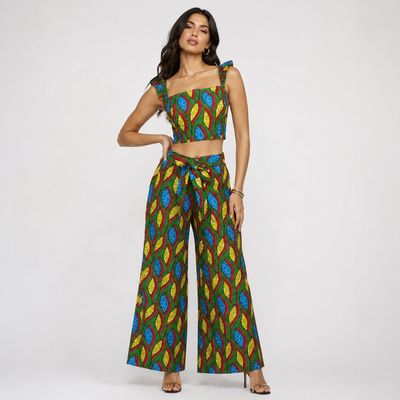 Mello Hello - Crop Top &amp; Wide-Leg Pants Set