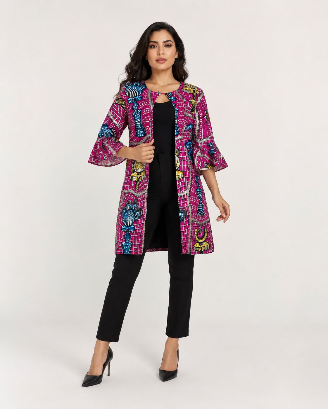Magenta - 3/4 Sleeve African Print Jacket