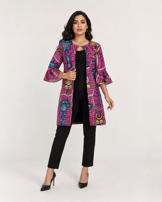 Magenta - 3/4 Sleeve African Print Jacket