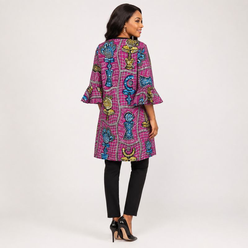 Magenta - 3/4 Sleeve African Print Jacket