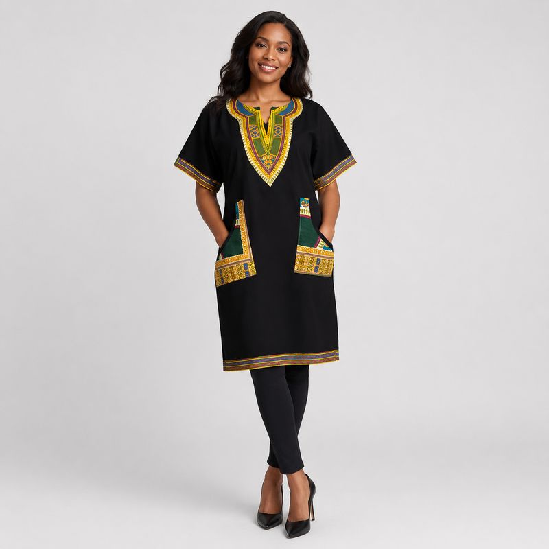 Black Gold - Daishiki - Short Sleeve Dress