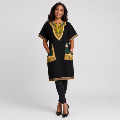 Black Gold - Daishiki - Short Sleeve Dress