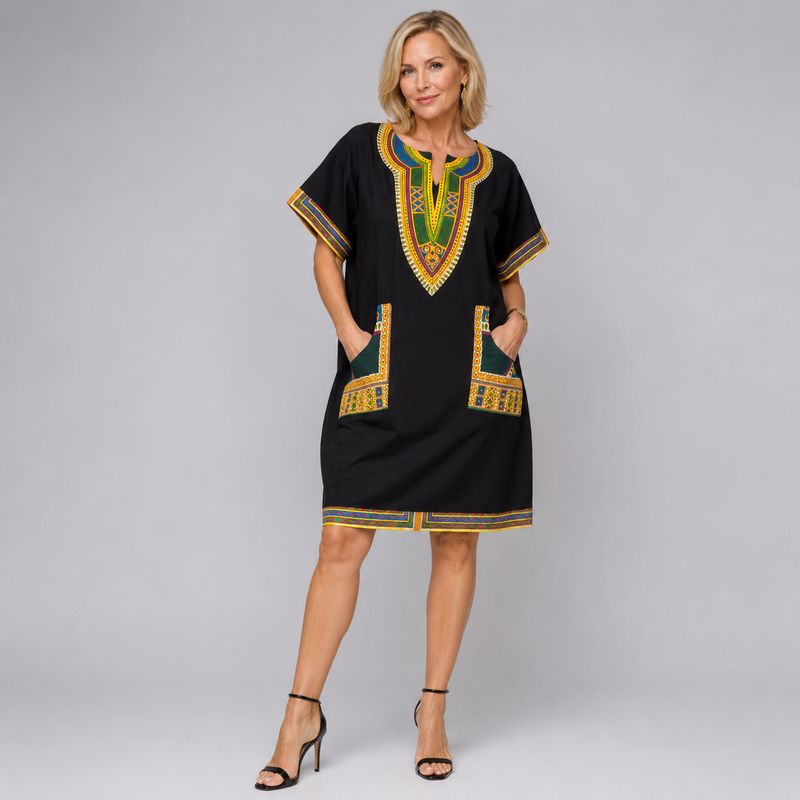 Black Gold - Daishiki - Short Sleeve Dress