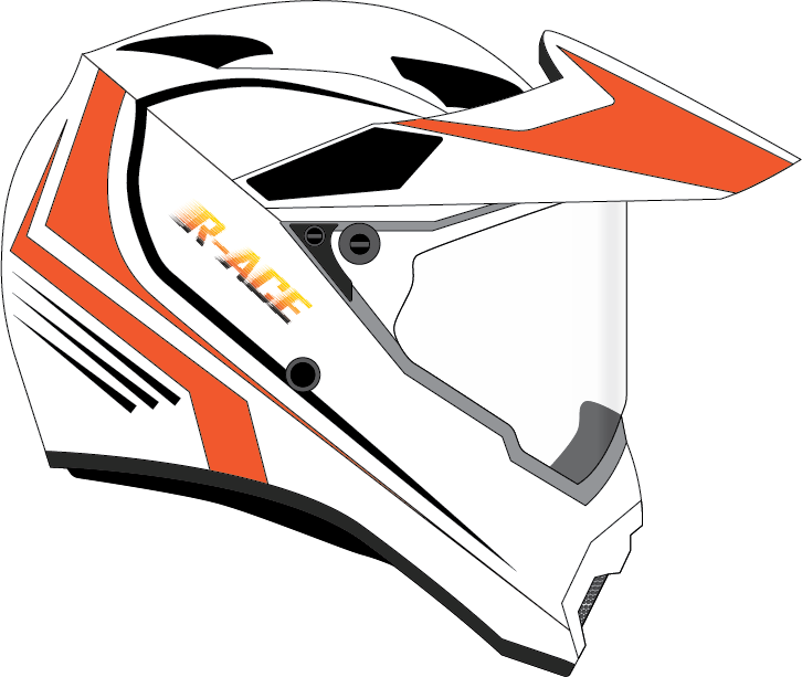 R-ACE White &amp; Orange Fullface Helmet