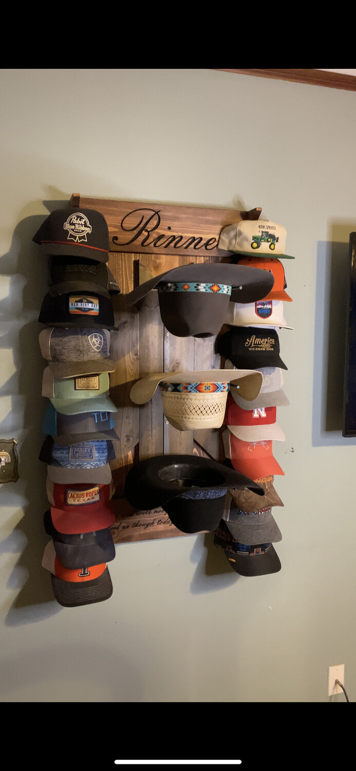 Wooden Ballcap and Cowboy Hat Rack