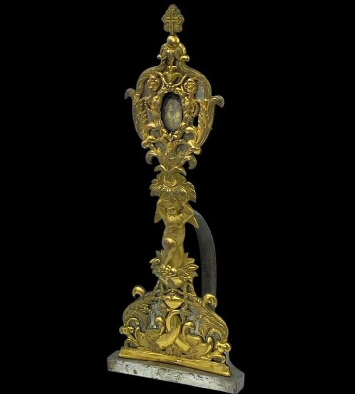 Stupendo reliquiario in bronzo dorato, Italia XVII-XVIII secolo