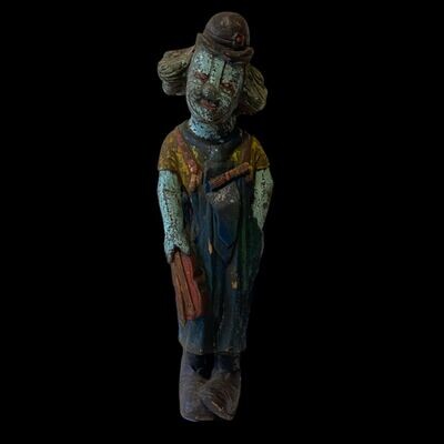 Clown sculpture in polychrome wood, late 19th century