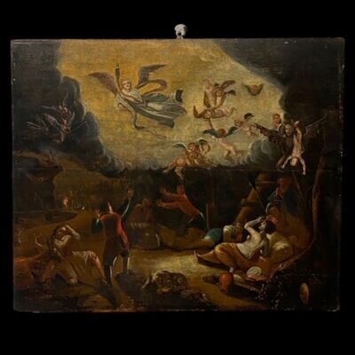 Painting the contest of souls between Angels and Demons, Italy late 17th century