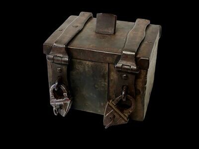Forged iron alms box and padlocks, 17th century Germany