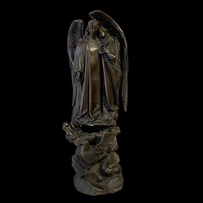 Holy water stoup sculpture, bronze, dragon angel, France, 19th century