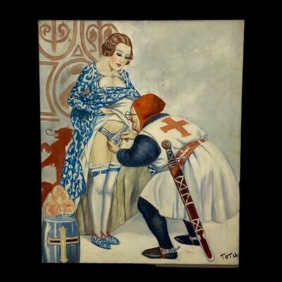 Bizarre erotic canvas painting, 20th century